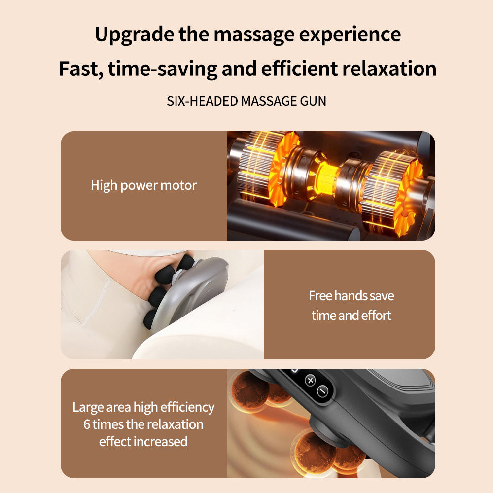 Handheld Deep Tissue Massagers Percussion Massage Gun 6-Head Back Massager For Muscle Relaxation In Back Leg Neck Shoulder And Body Gifts For Families And Friends