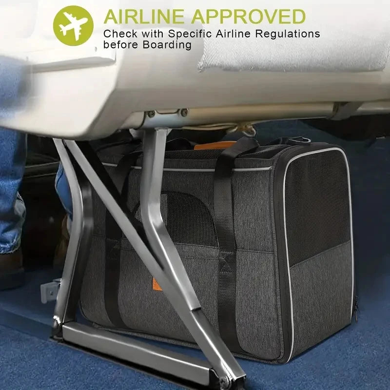 Foldable Cat Carrier Bag with Safety Zippers and Bonus Bowl - Perfect for Small Dogs, Puppies, and Medium Cats