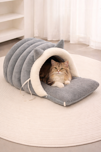 New for Cat Ear Cat Bed -Soft & Semi Winter-Enclosed Pet Nest with Non-Slip Bottom, Windproof & Warm Removable Washable