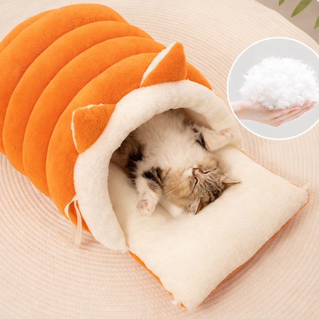 New for Cat Ear Cat Bed -Soft & Semi Winter-Enclosed Pet Nest with Non-Slip Bottom, Windproof & Warm Removable Washable