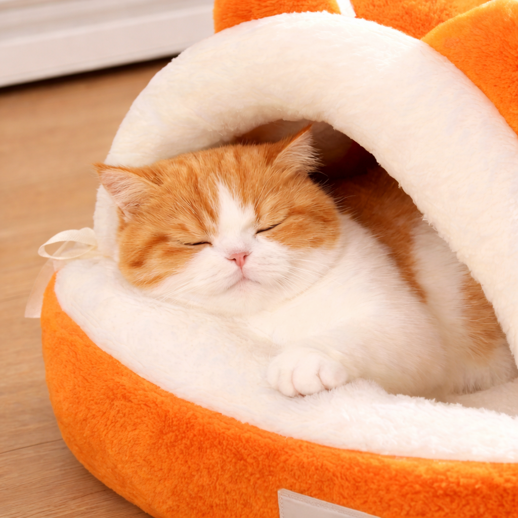 New for Cat Ear Cat Bed -Soft & Semi Winter-Enclosed Pet Nest with Non-Slip Bottom, Windproof & Warm Removable Washable