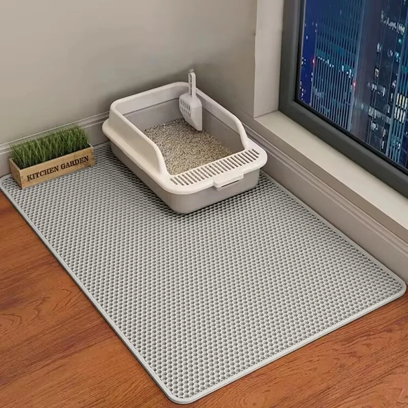 Large Cat Litter Mat Waterproof Double Layer Non-Slip Washable Pet Litter Box Mat Durable Sand Trapper Cat Scratcher
