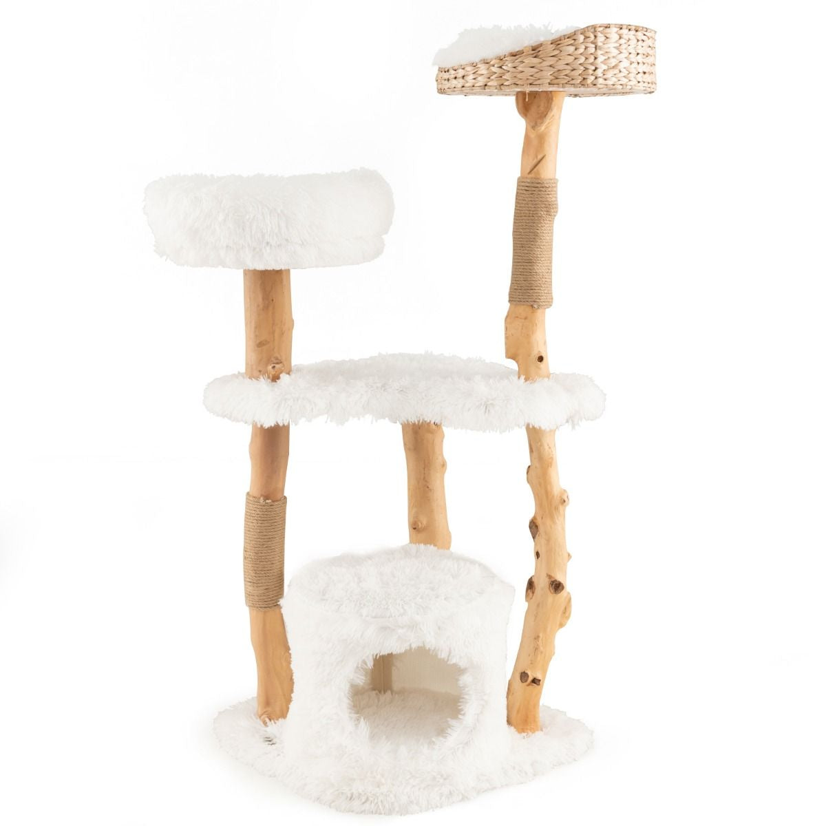 124 CM Tall Wooden Cat Tree with Jute Scratching Posts