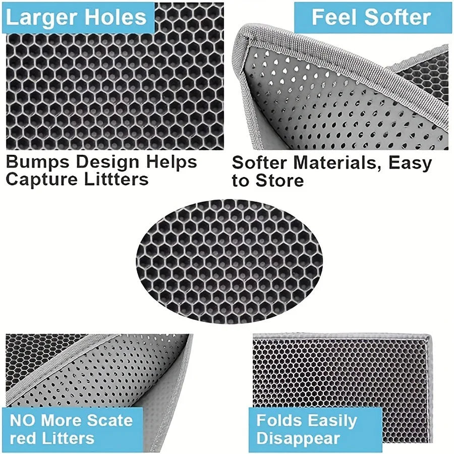Large Cat Litter Mat Waterproof Double Layer Non-Slip Washable Pet Litter Box Mat Durable Sand Trapper Cat Scratcher