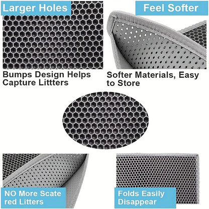 Large Cat Litter Mat Waterproof Double Layer Non-Slip Washable Pet Litter Box Mat Durable Sand Trapper Cat Scratcher