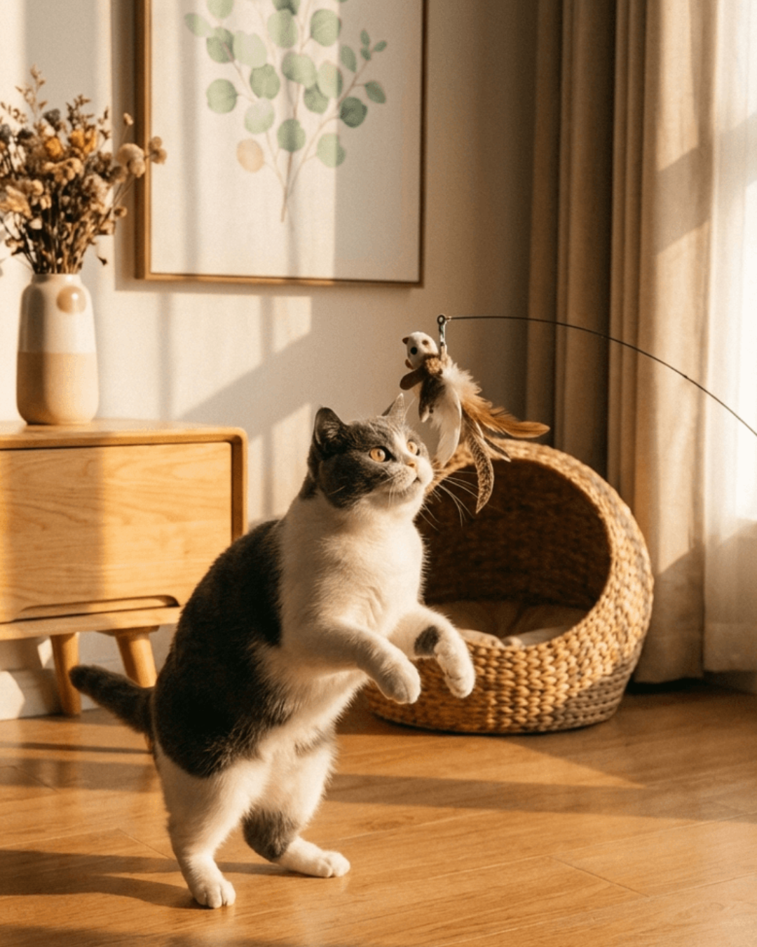 Steel Wire Feather Funny Cat Stick Long Rod