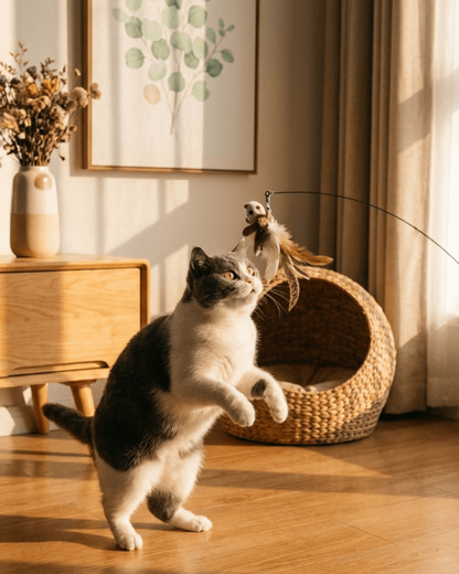 Steel Wire Feather Funny Cat Stick Long Rod