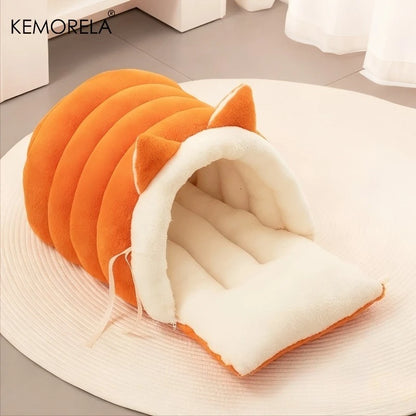 New for Cat Ear Cat Bed -Soft & Semi Winter-Enclosed Pet Nest with Non-Slip Bottom, Windproof & Warm Removable Washable