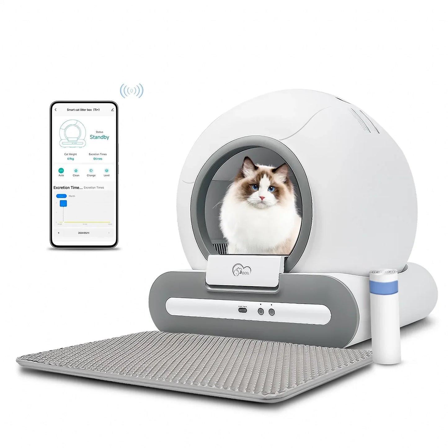 Self-Cleaning Cat Litter Box for Large Cats – App-Controlled Smart Toilet with Mat