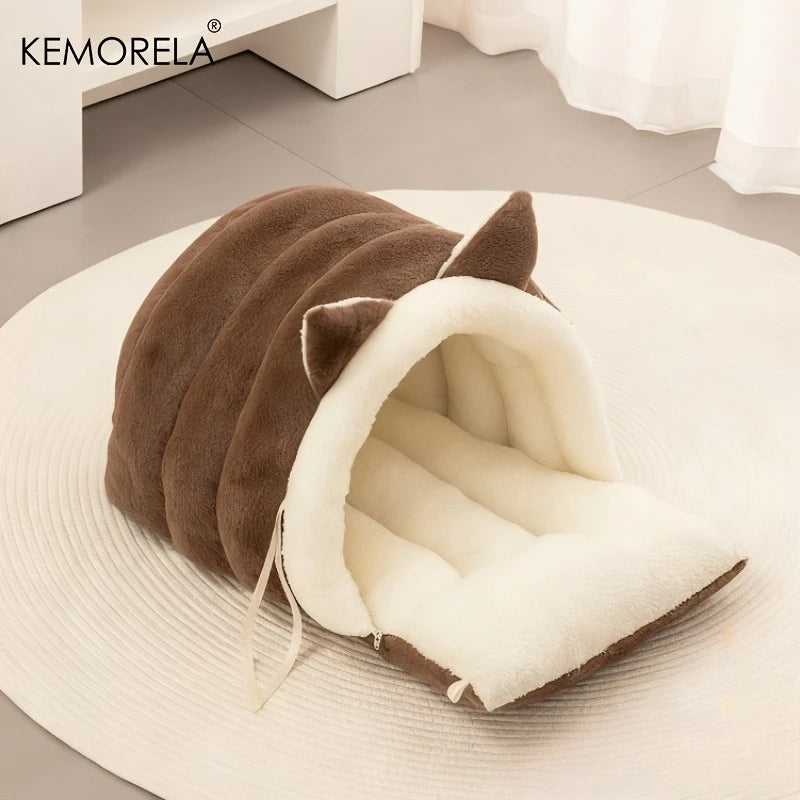 New for Cat Ear Cat Bed -Soft & Semi Winter-Enclosed Pet Nest with Non-Slip Bottom, Windproof & Warm Removable Washable