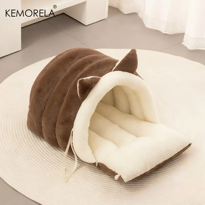 New for Cat Ear Cat Bed -Soft & Semi Winter-Enclosed Pet Nest with Non-Slip Bottom, Windproof & Warm Removable Washable