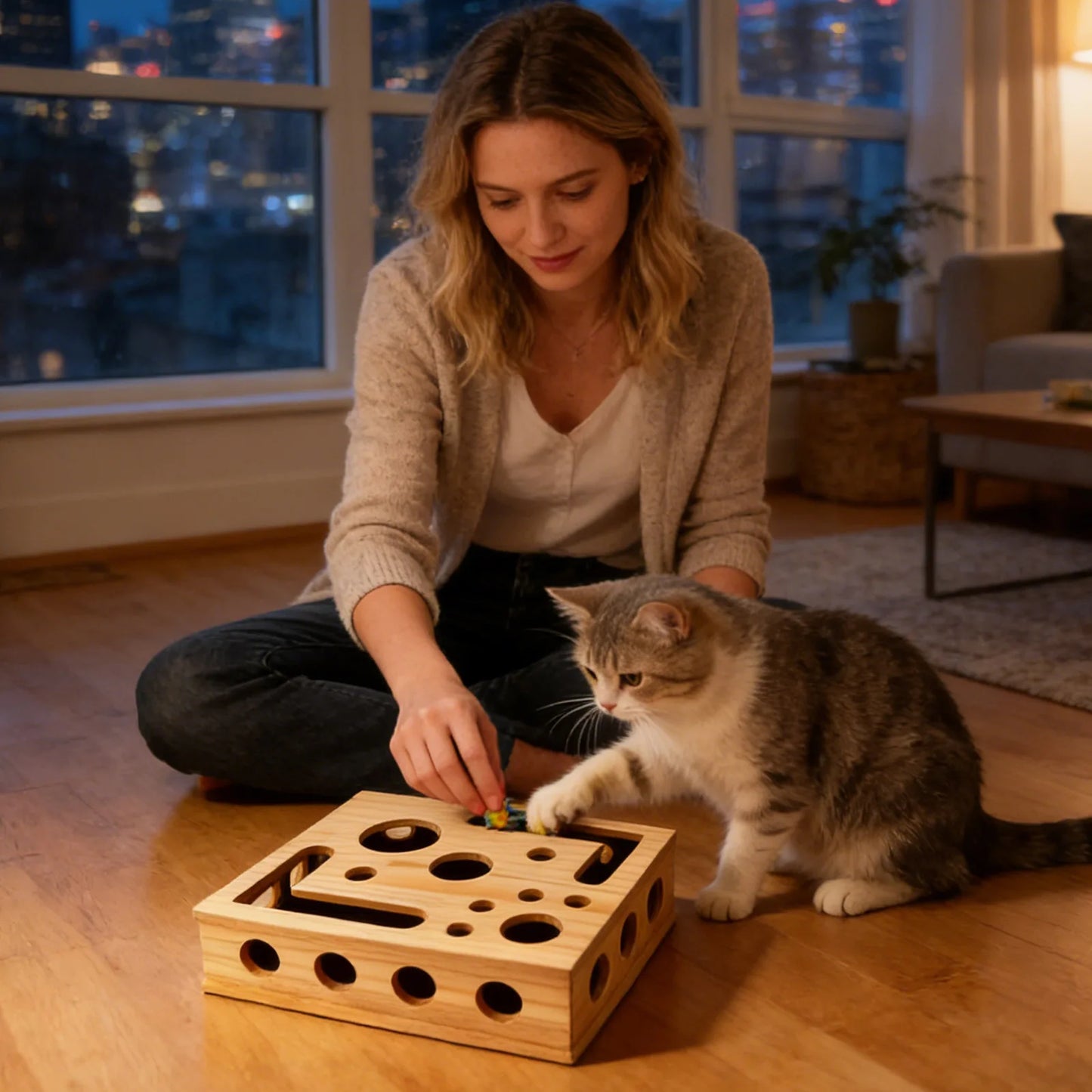 Cat Wooden Scratching and Treat Maze Toy