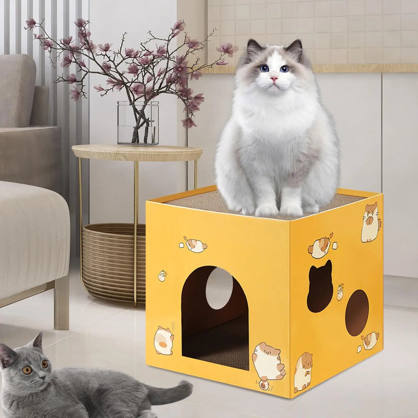 Cat Cardboard House with Scratch Pads