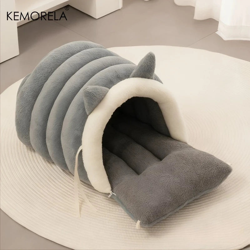 New for Cat Ear Cat Bed -Soft & Semi Winter-Enclosed Pet Nest with Non-Slip Bottom, Windproof & Warm Removable Washable
