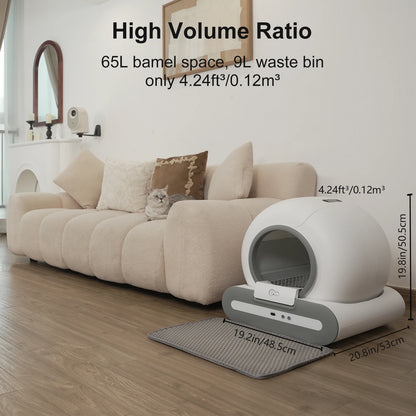 65L Self-Cleaning Cat Litter Box App Control, ONLY Supports 2.4G Wifi W/Litter Mat&Trash Bags, Fit for Tofu & Mixed Litter